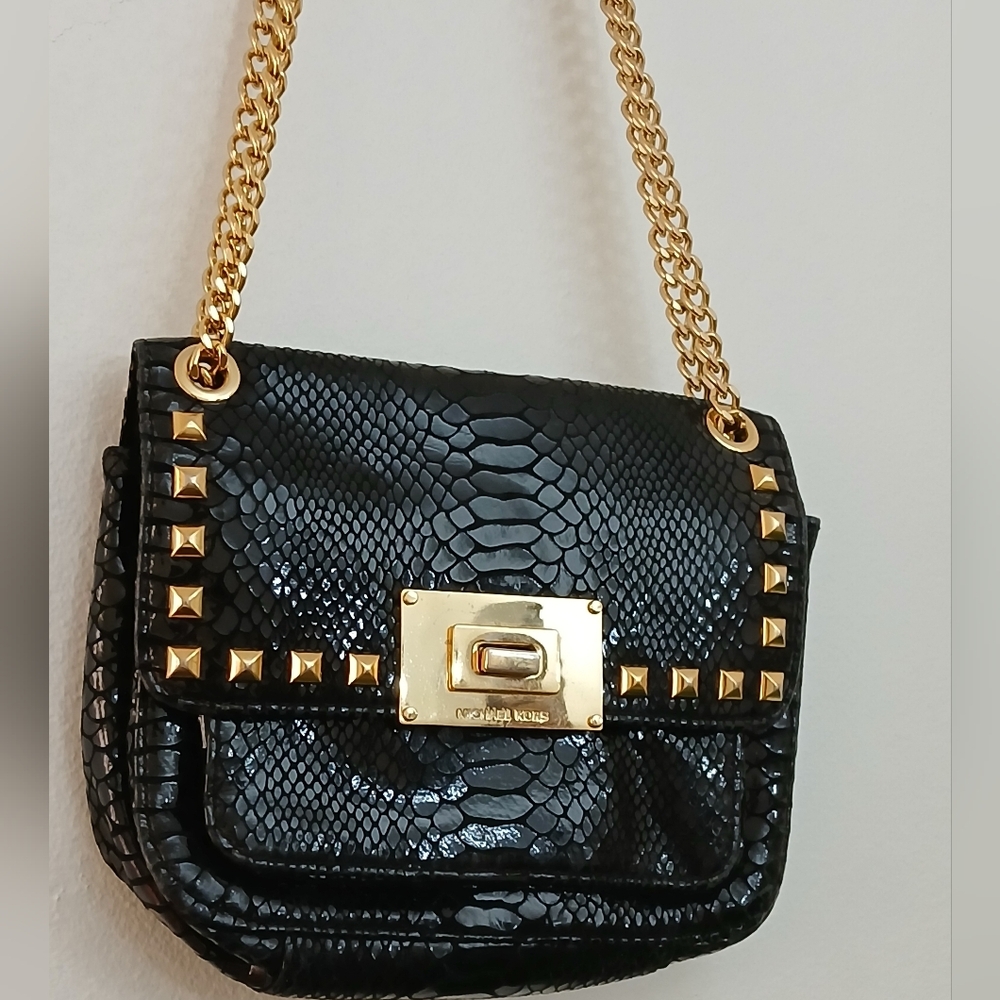 Michael Kors Black Leather N Gold Studded Women's Crossbody/shoulder Bag